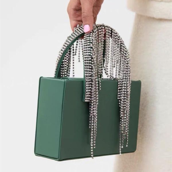 

evening bags luxury diamond box bag rhinestone tassel handbag women square shoulder clutch black purse