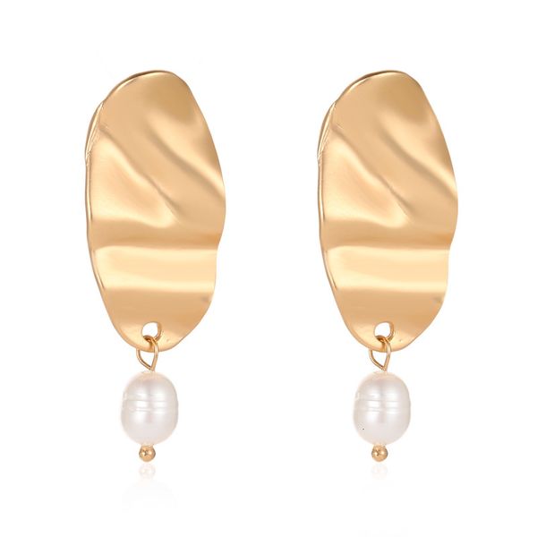 

new earrings style oval fold pearl stud earrings creative short earrings, Golden