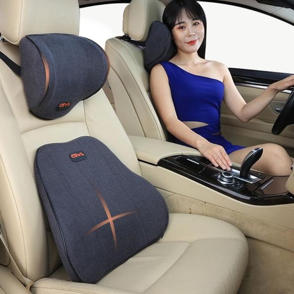 

seat cushions linen car headrest neck rest pillow memory foam head lumbar waist support breathable cushion for four seasons