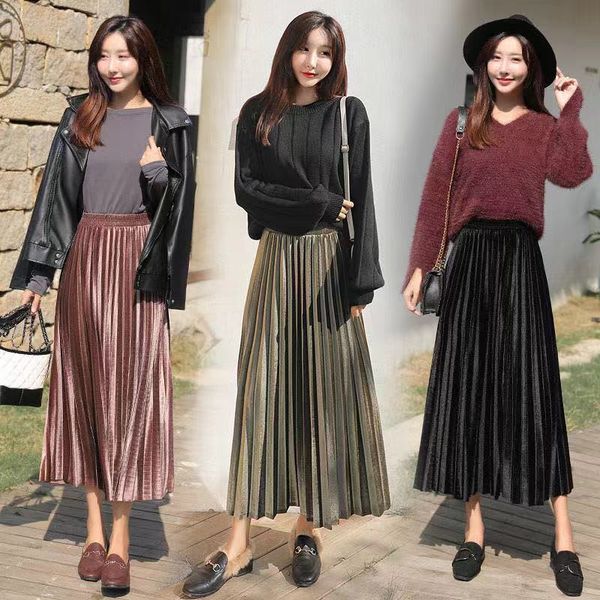 

size large female velvety skirt high winter waist mid-black calf green 3xl