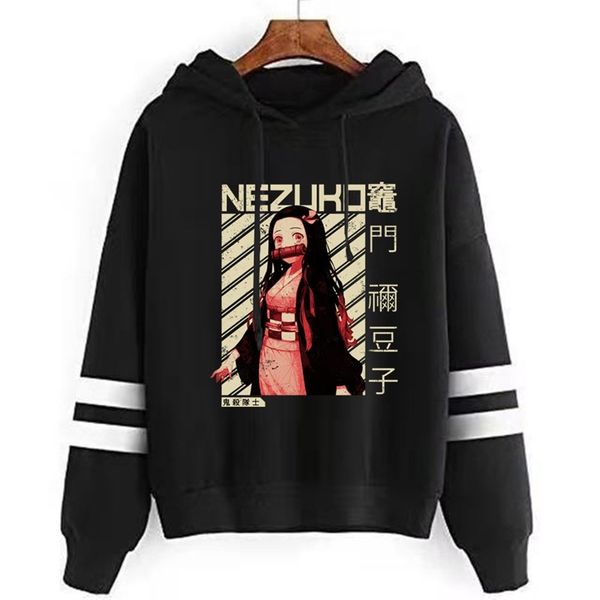 

demon slayer kamado nezuko ghost blade print men's hoodie, Black