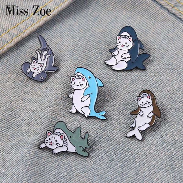 

pins, brooches cat and fish enamel pin beluga whale humpback metal badges bag clothes pins up jewelry gift for animal lover, Gray