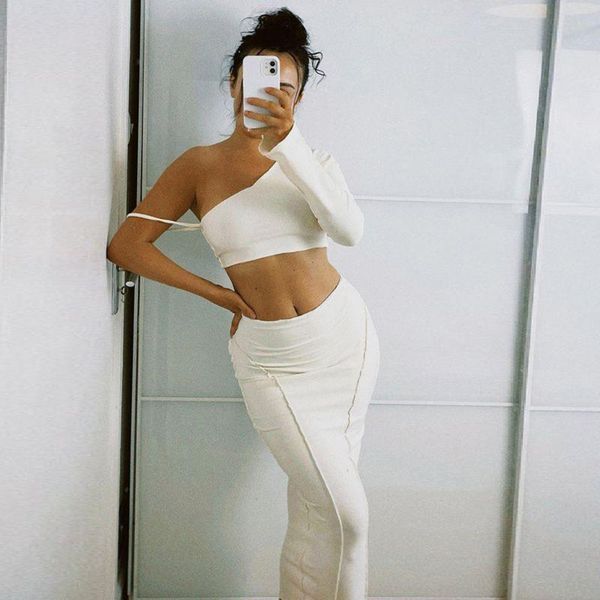 

women's swimwear women summer dress sets clothing for plus size sundress 2021 large pure white color long sleeve inclined shoulder bust, White;black