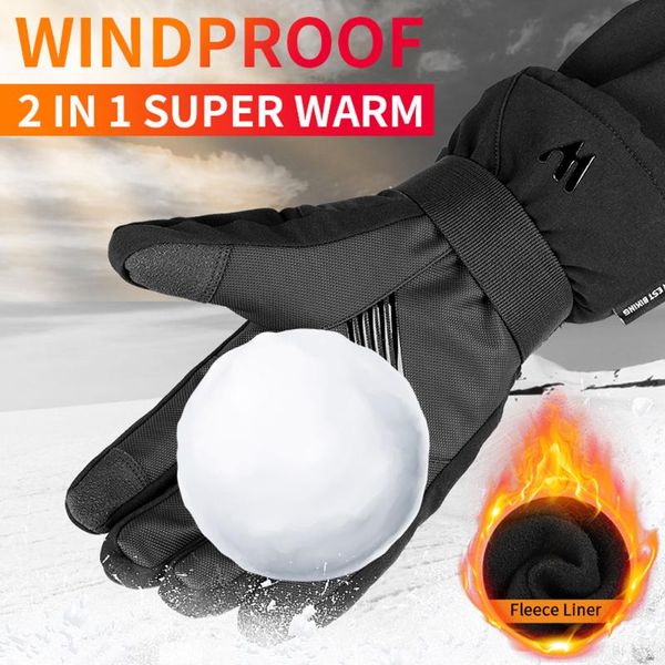 

sports gloves skiing cycling motorcycles waterproof cold proof winter touched screen glove, Black