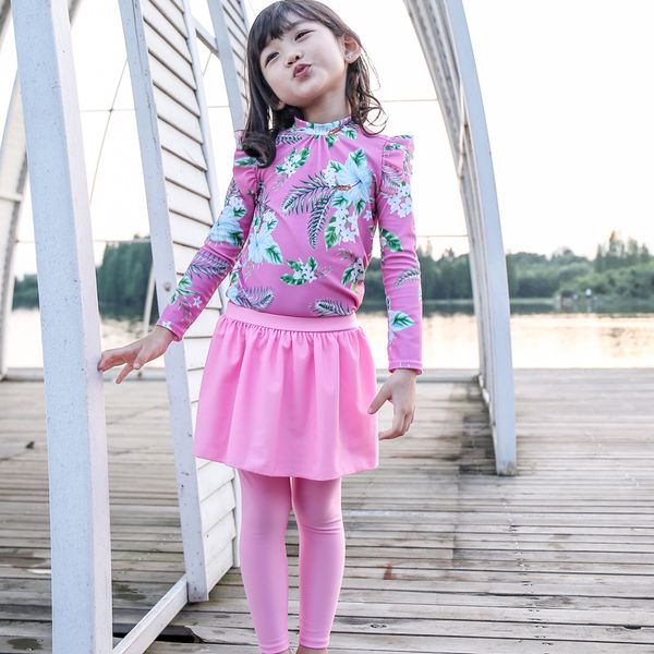 

two-pieces rash guard swimsuit set 2021 children beach bathing suits upf 50+ kids girls long sleeve swimwearby air