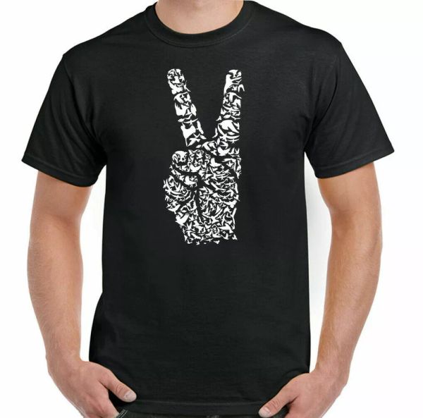 

peace t-shirt men's art brooch fun world war om hippie environment, White;black
