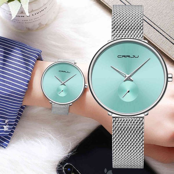 

watches for women crrju stylish ultra thin women watch ladies gift dress wristwatch silver waterproof quartz watch montre femme 210517, Slivery;brown