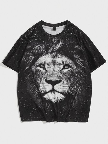 

men 3d lion print tee i2o7#, White;black