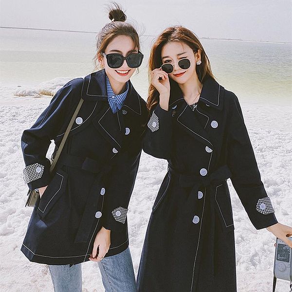 

women's trench coats autumn fashion classic navy blue coat for women windbreaker 2021 spring korean office lady femme, Tan;black