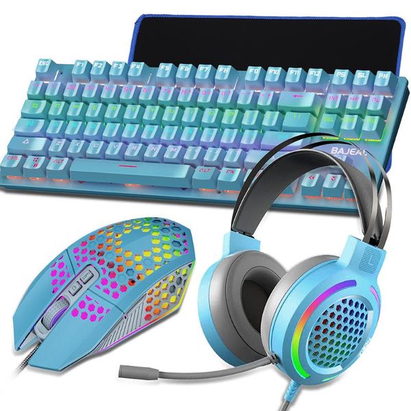 

keyboard mouse combos pc gaming set 87-key blue switch wired programmable 8000 dpi 7.1 surround sound headset with mic pad
