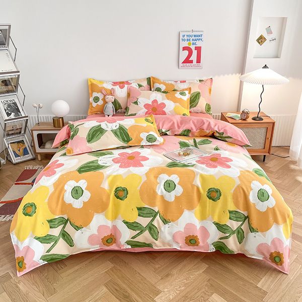 

autumn and winter printed ecological cotton thickened friendly washable matte four piece set bed sheet bedding