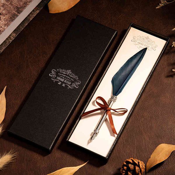 

box dipped fountain business goose feather quill gift pen