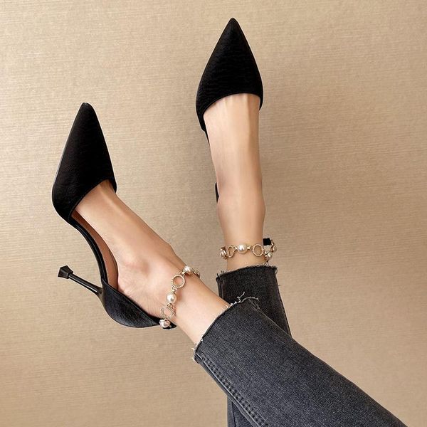 

dress shoes women's pumps high heeled thin sandals versatile pointed toe banquet wedding summer sandalias shoe, Black