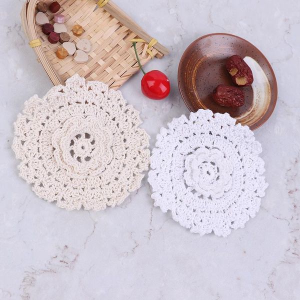 

mats & pads 2021 cotton placemat cup mug kitchen wedding table place mat cloth lace crochet tea coffee doily handmade pad 1pc