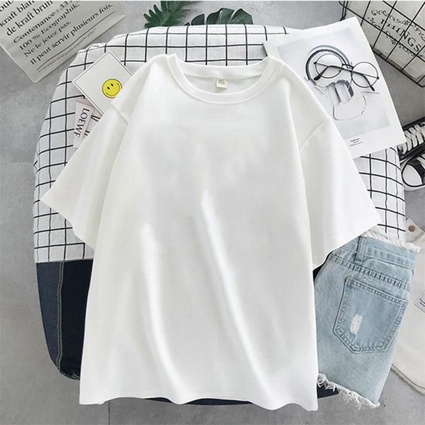 

summer short sleeve round neck black white solid color large casual our girl's t-shirt clothing women's