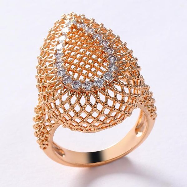 

rose gold color big ring for women water drop shape cubic zirconia finger rings fashion jewelry no fade cluster, Golden;silver