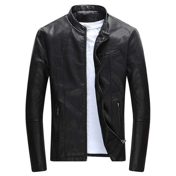 

autumn winter men's casual zipper pu leather jacket motorcycle leather jacket men leisure clothing men's slim leather jacket 21092, Black
