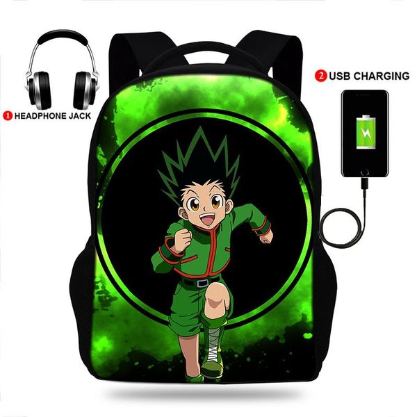 

backpack 17inch hxh gon killua design print college usb charger schoolbag lapbackpacks for teenage school bag boys mochila