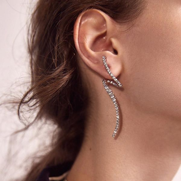 

shine spiral rhinestone big stud earrings for women cubic zirconia twisted statement minimalist wholesale, Golden;silver