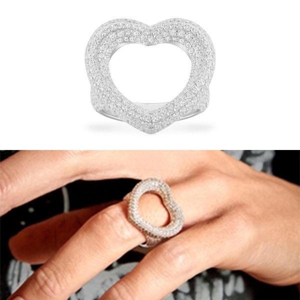 

cluster rings 1:1 fashion ring silver lucky heart shape love geometric zirconia ladies jewelry gift, Golden;silver