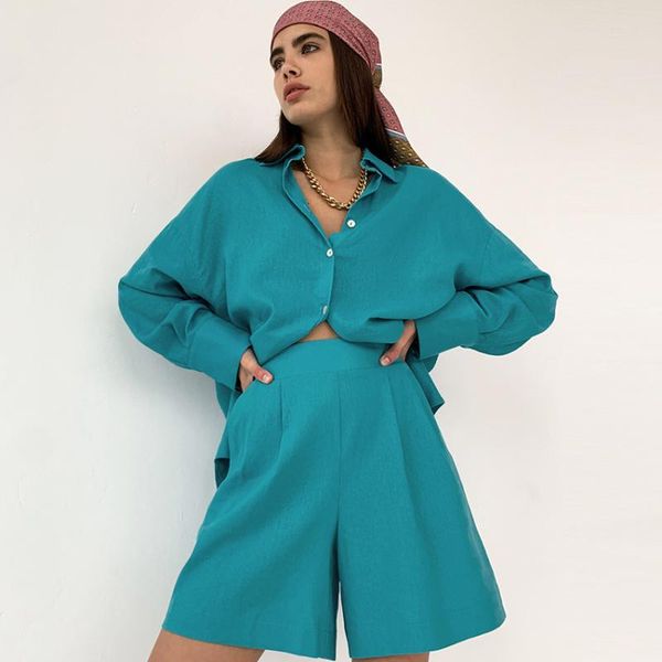 

women's tracksuits autumn tracksuit loose shirt shorts two piece set short casual long sleeve matching sets blue women, Gray