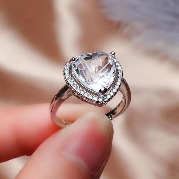 

colife jewelry classic silver heart ring for daily wear 10mm natural white crystal 925 cluster rings, Golden;silver