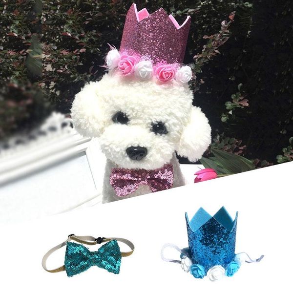 

dog apparel children's birthday crown costume headwear puppy kitten favors headband pet party and cat hats tie set