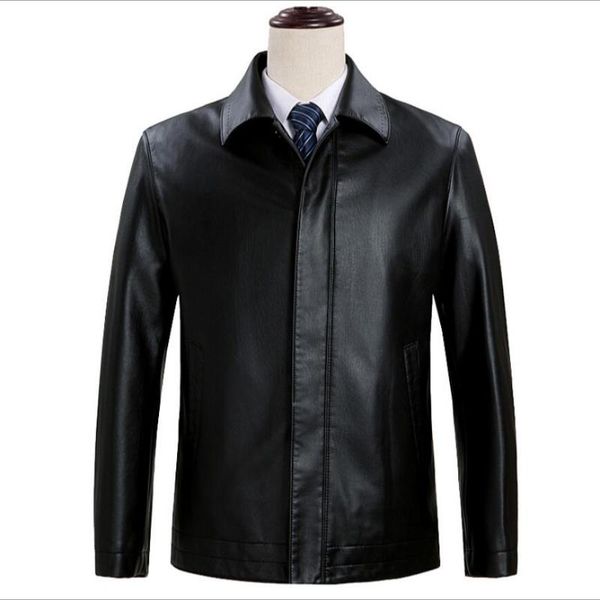 

men's fur & faux s-4xl spring and autumn leather clothing genuine sheepskin middle-aged jacket dad buttons casual coat, Black