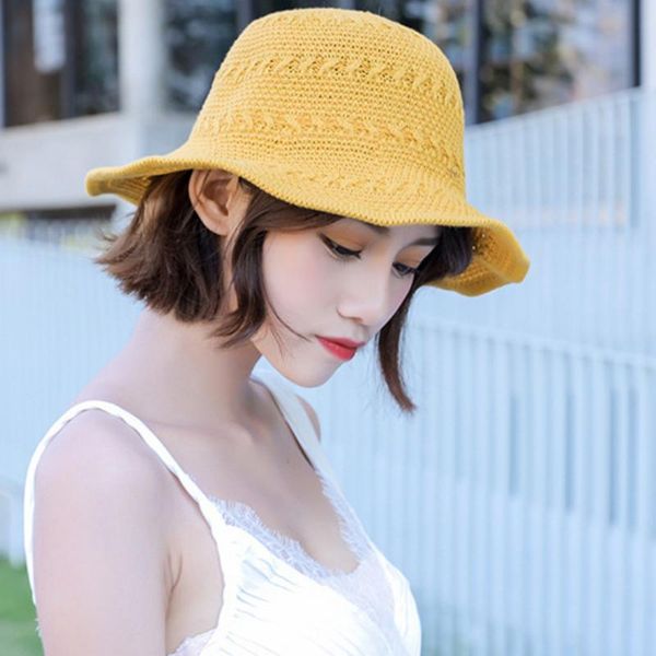 

fashion women hat summer spring wide brim packable panama female fishing cap ladies knitted bucket hats, Blue;gray