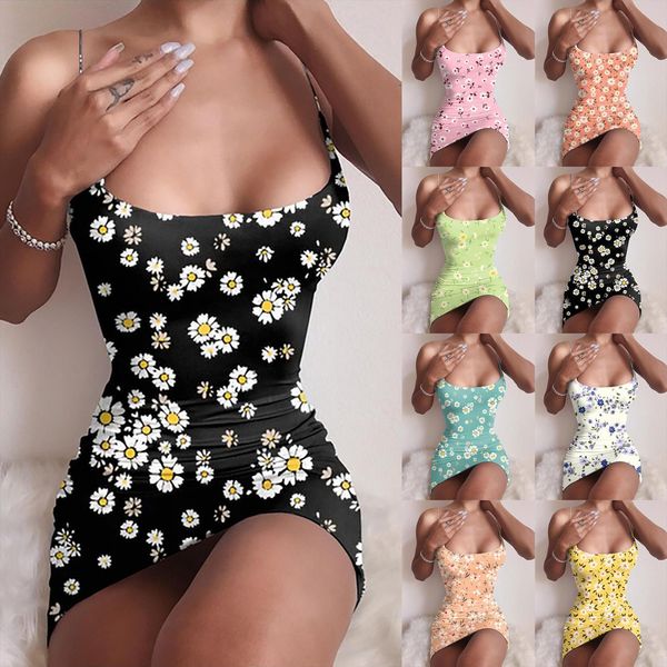 

sleeveless strapless halter womens dresses mini floral print elegant backless bodycon summer slim d7, Black;gray