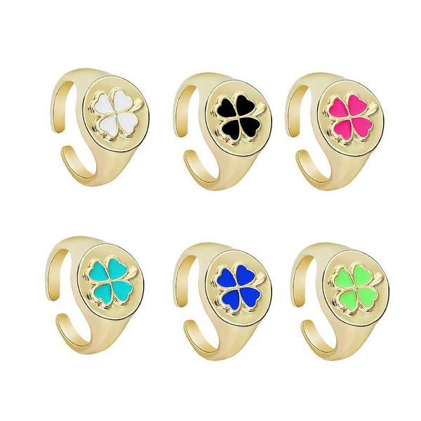 

wedding rings 2021 fashion rainbow color drop oil four-leaf clover ring for woman simple exquisite jewelry party gift, Slivery;golden