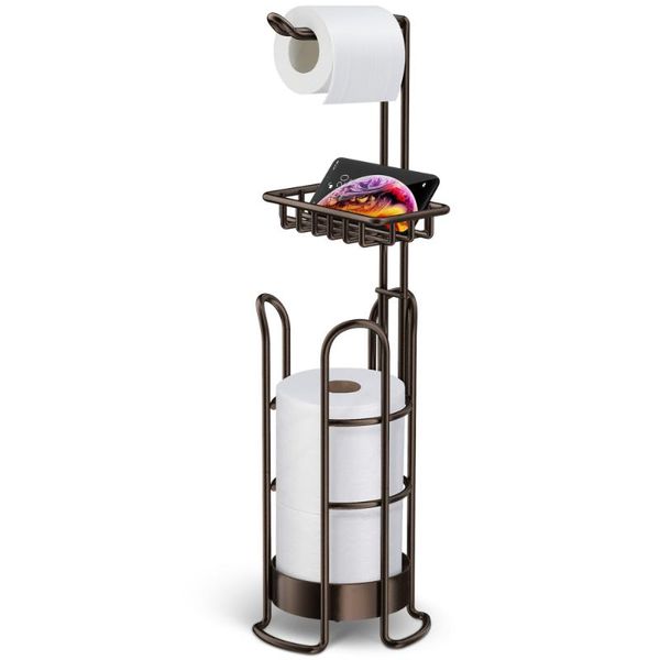 

toilet paper holders homemaxs holder standing towel roll tissue shelf rack bathroom kitchen storage organizer (bronze)