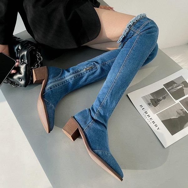 

boots elegant pointed tie shoes woman 2021 winter high heels over the knee for women office lady working long, Black