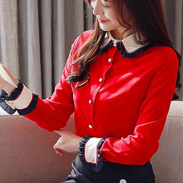 

casual korean slim shirts women's solid color matching chiffon long sleeve office autumn 12b7 210420, White