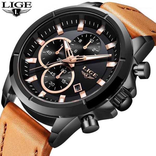 

wristwatches 2021 watch men business casual leather clock lige mens watches quartz gold for waterproof chronograph, Slivery;brown