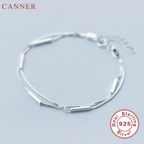 

charm bracelets 925 sterling silver for women simple double layers chain bracelet female metal pulseras mujer c40, Golden;silver