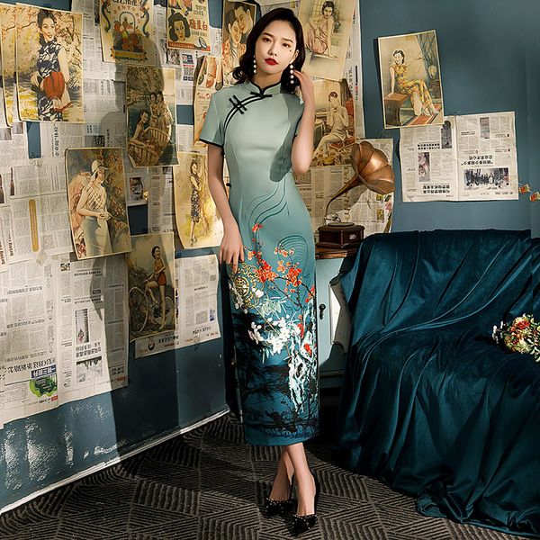 

plus size 4xl high split chinese women qipao vintage elegant lady mandarin collar cheongsam long slim evening dress, Red