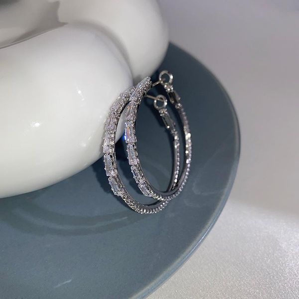 

hoop & huggie vintage gorgeous big earring silver color cubic zirconia earrings for noble lady wedding party daily wear fashion jewelry, Golden;silver
