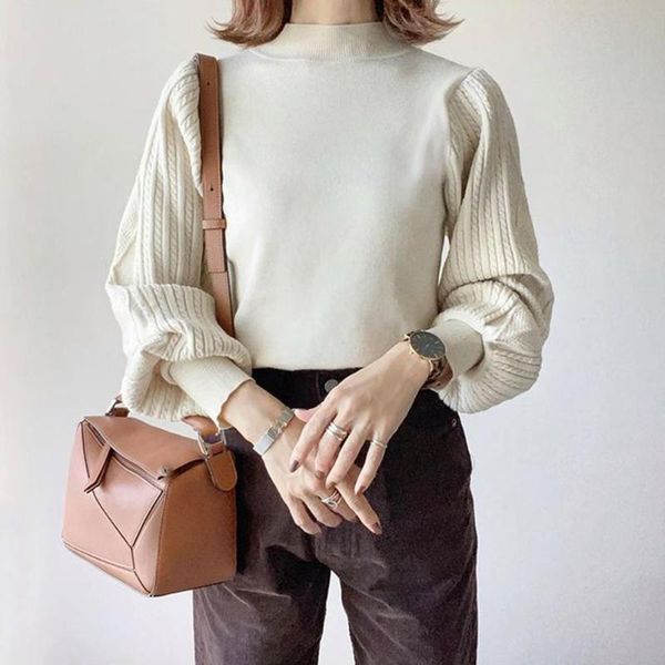 

women's sweaters sweater fashion turtleneck patchwork plain pullover slim office lady casual korean style autumn chic female clothes, White;black
