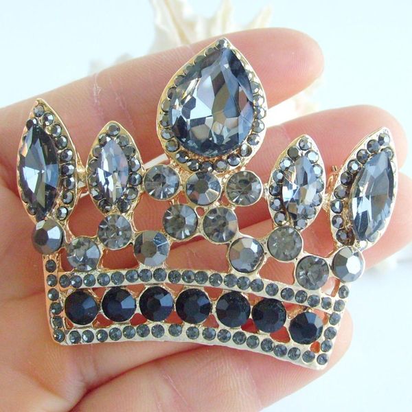 

unique crown brooch pin pendant black gray austrian crystal ee05050c9