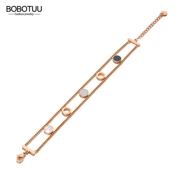

charm bracelets bobotuu titanium stainless steel double layer chain link bracelet for women bohemia 5pcs cz crystal wafer jewelry bb21016, Golden;silver