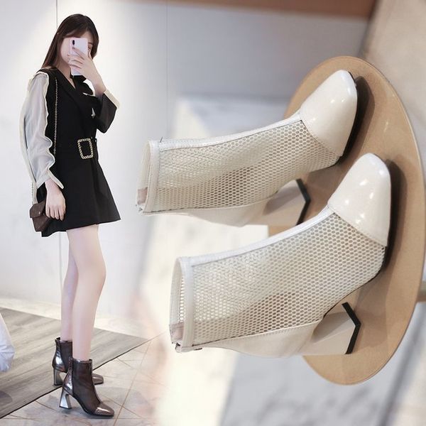 

boots children's middle tube 2021 spring and summer net boots thin short breathable cool hollow thick heel sandals women's, Black