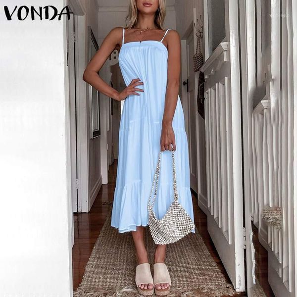 

beach dress women summer sundress femme robe spaghetti strap party long 2021 vonda female casual vestidos plus size dresses, Black;gray