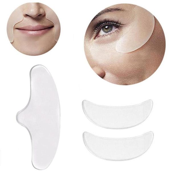 Ferramentas de Sobrancelha Stencils 3 Pcs Mulheres Eye Testa Invisible Face Fita Anti-Envelhecimento Reutilizável Almofada de Silicone Linhas de pele Patch CA