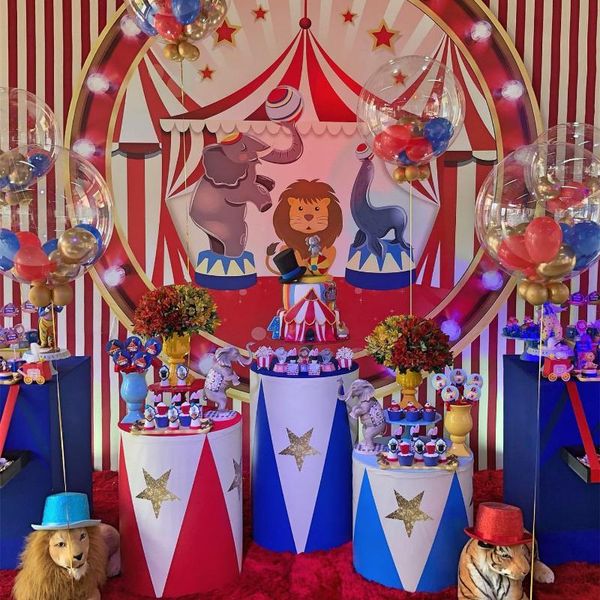 

disposable dinnerware circus theme party decor elephant lion zebra bird striped animals tableware set kids birthday supplies