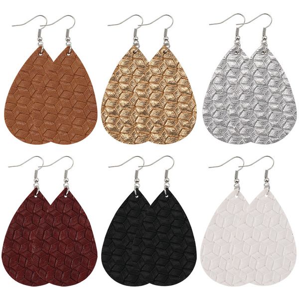 

7 colors fashion pu leather earrings for women double side weave leather dangle drop waterdrop earrings party wedding jewelry gift, Silver