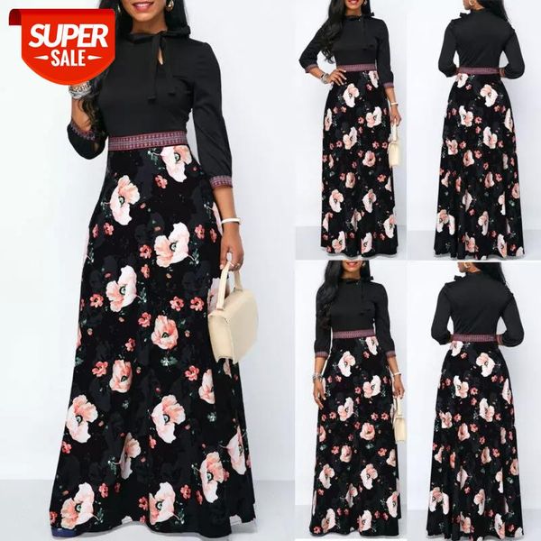 

women's bohemia long dresses sleeve round neck floral print summer autumn beach stylish fashion slim dress sundress #7q92, White;black