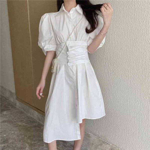 

neploe summer clothes korean fashion short sleeve irregular shirt dress women chic elegant slim waist single-breasted dresses 210422, Black;gray