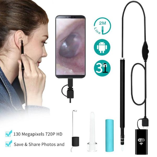 

cameras 5.5mm wifi ear cleaner wireless otoscope hd 720p 3 in 1 usb cleaning endoscope visual earpick tool for android