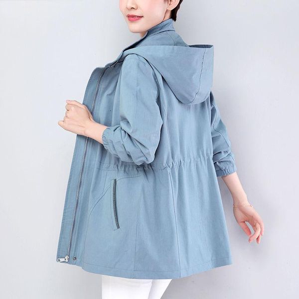 

women's trench coats casual loose jacket coat autumn korean stand-collar outwear female hooded windbreaker with lining plus size 4xl, Tan;black